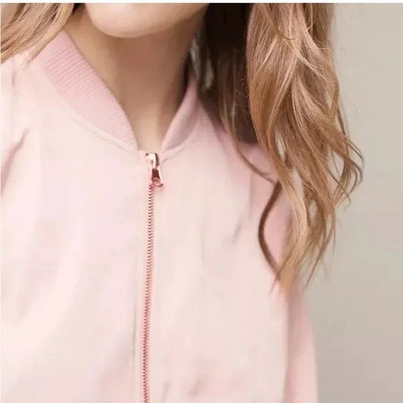 Anthropologie HEI HEI Journey Bomber Satin Jacket Blush Pink Women’s Size Small - Picture 8 of 11